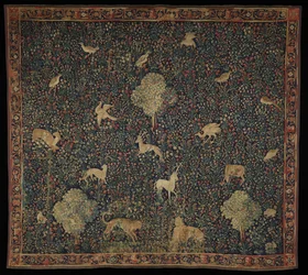 Allegorischer Millefleurs-Wandteppich mit Tieren, 1530-45